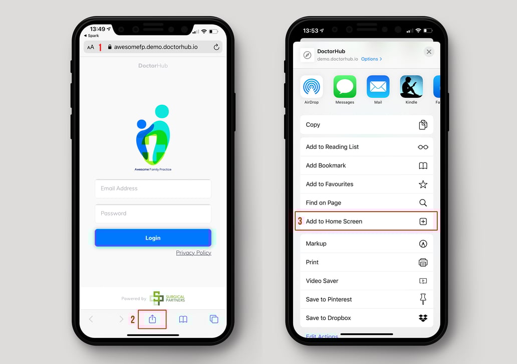 How do I add DoctorHub App to my smart phone home screen?